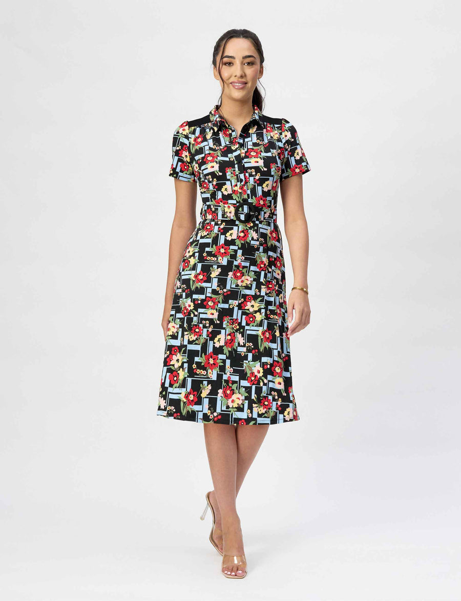 Eva 'Hopscotch' Shirtdress with Matching Belt