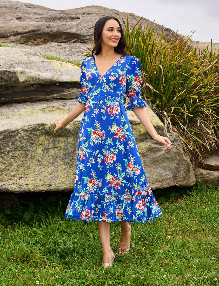 Veronica 'Trailing Blossoms' Fit and Flare Midi Dress (New Arrival)