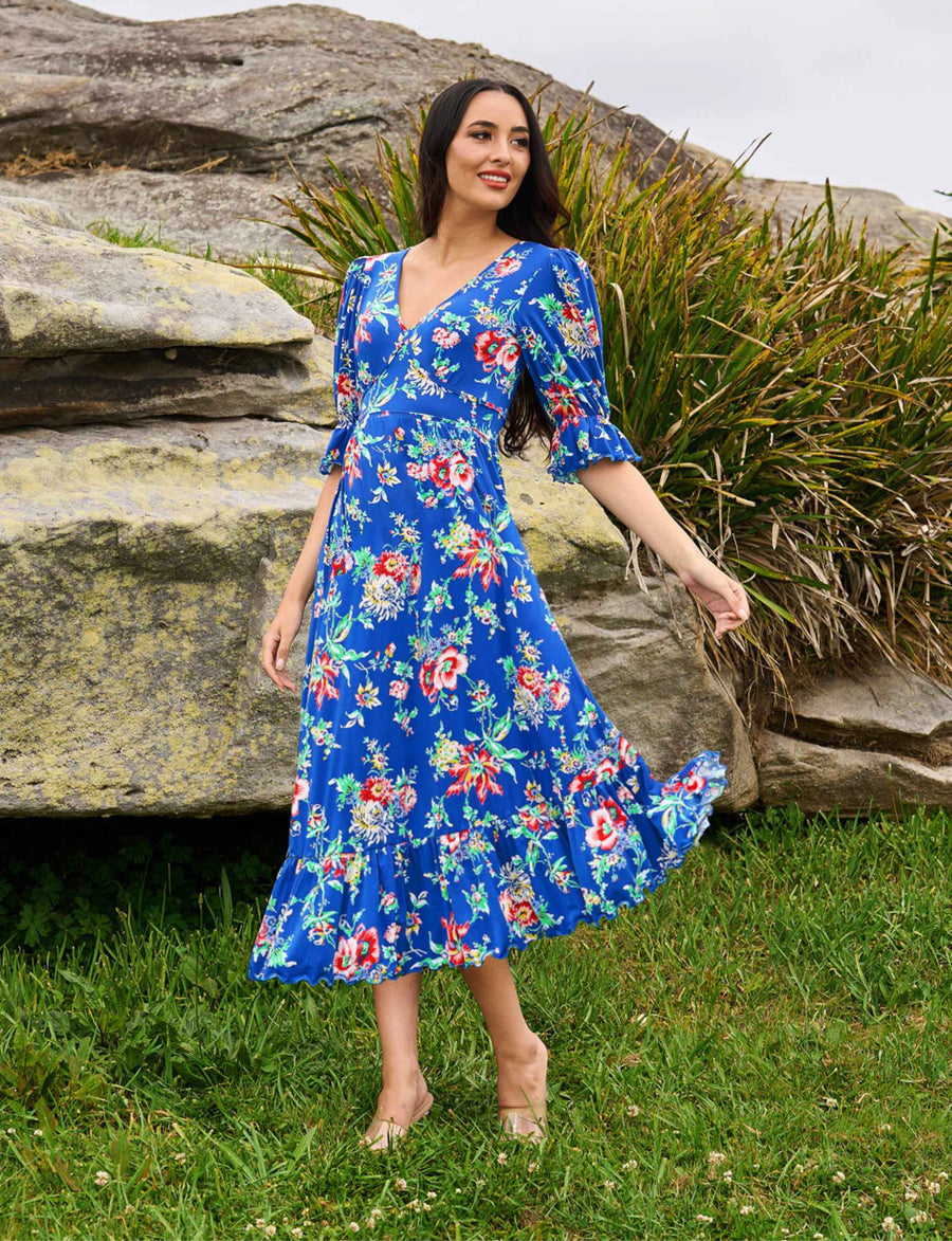 Veronica 'Trailing Blossoms' Fit and Flare Midi Dress