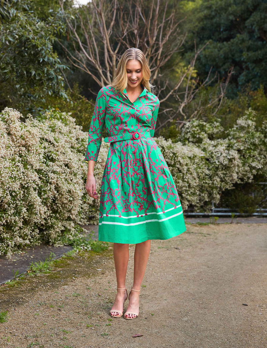 Grazia 'Amalfi Affair' Green/Pink Shirtdress with Belt