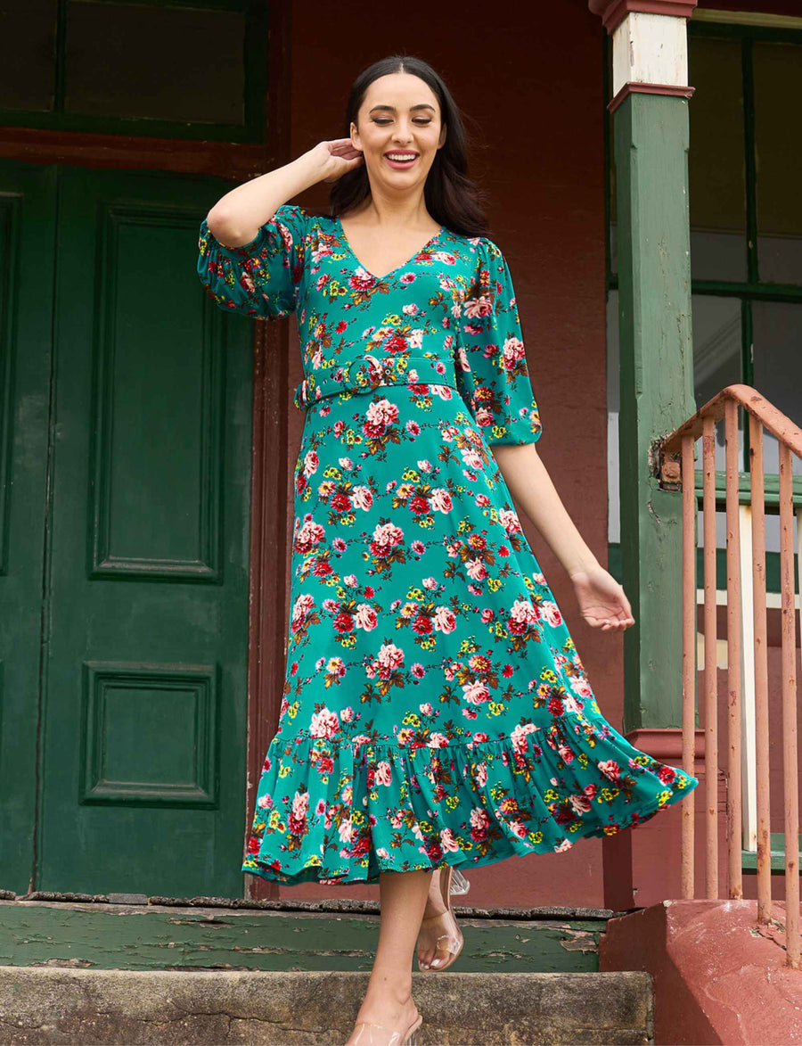 Avri 'Spring Spray' Fit and Flare Belted Dress (New Arrival)