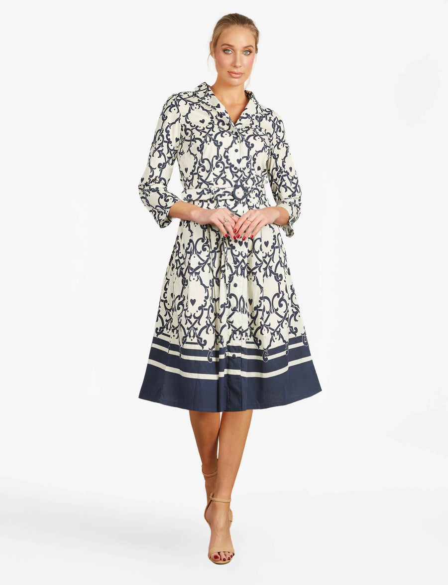 Grazia 'Amalfi Affair' Ivory/Navy Shirtdress with Belt