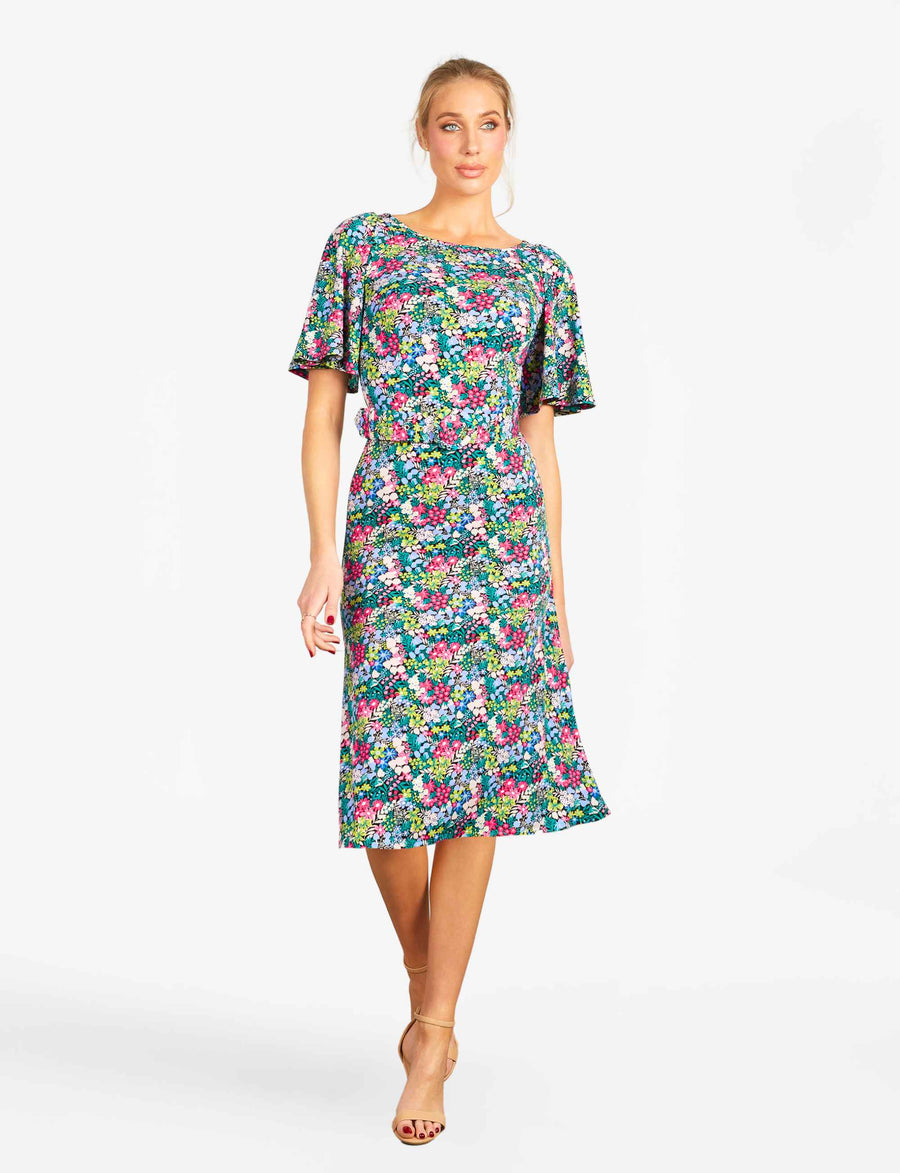 Uma 'Floriade' Fit and Flare Dress with Butterfly Sleeves