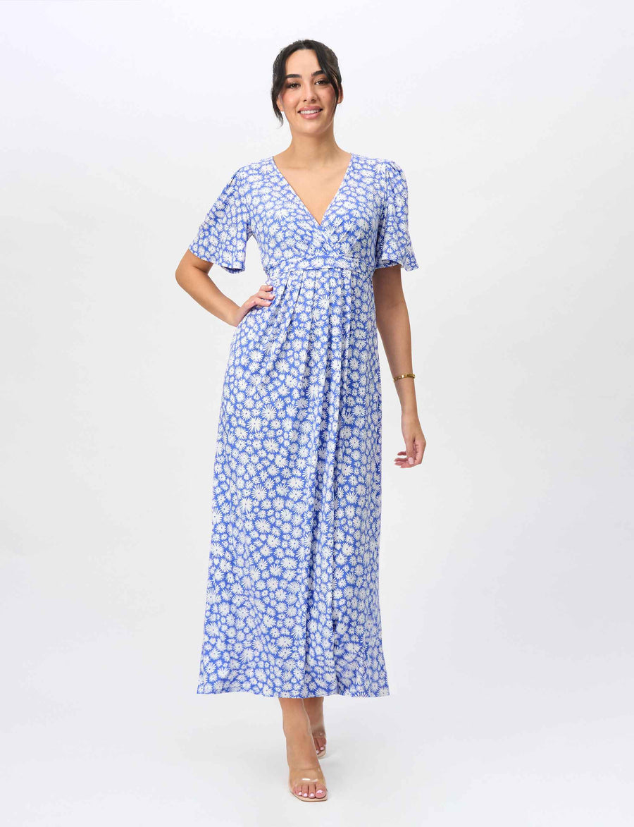 Sally 'Daisy Days Blue' Empire Line Midi Dress