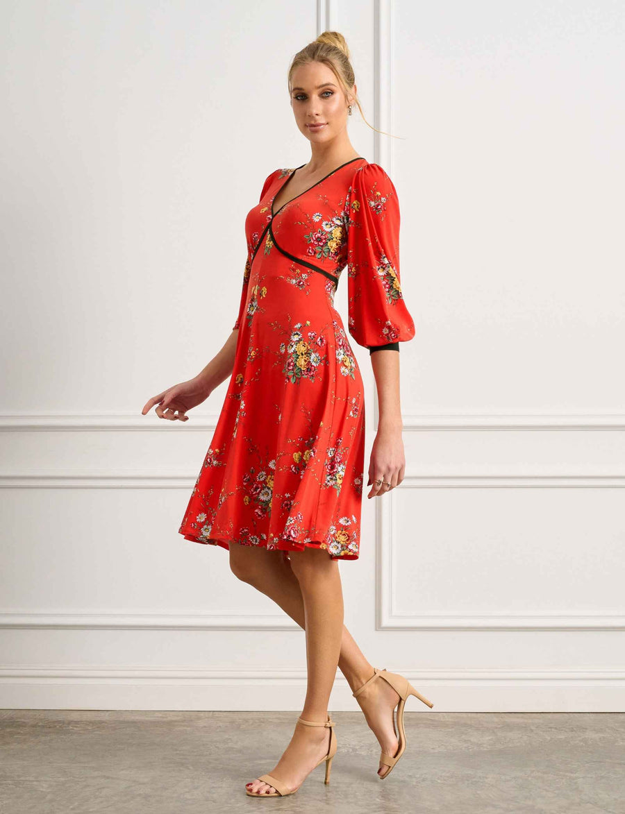 Layla 'Scarlet Haze' Empire Line Knee Length Dress