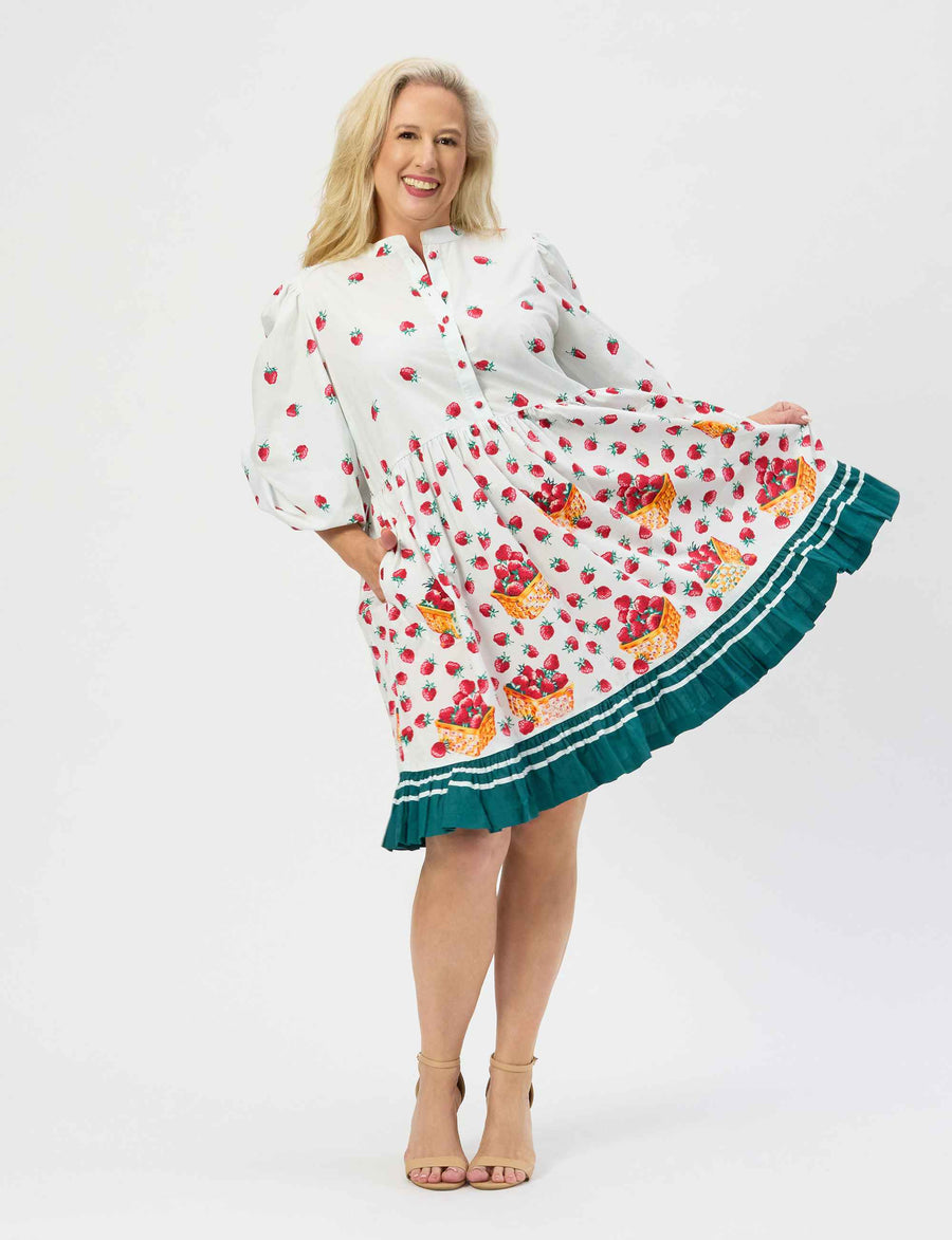 NEW Sabrina 'Strawberries & Cream' 100% Cotton Shift Dress