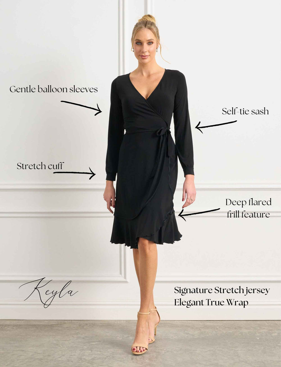 Keyla 'LBD' True Wrap Flared Frill Dress