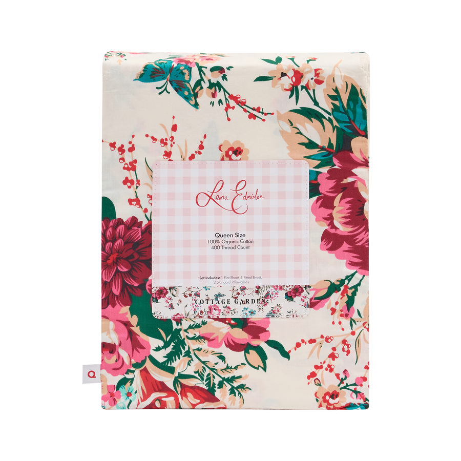 Cottage Garden 400TC Organic Cotton Sateen Sheet Set - Cottage Garden