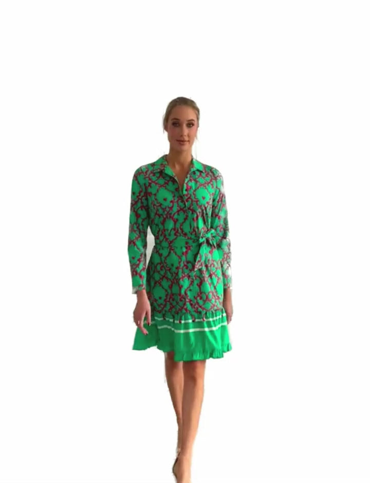 Monica 'Amalfi Affair' Green/Pink Shirtdress with Sash