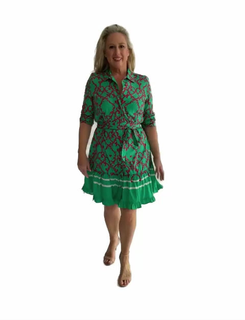 Monica 'Amalfi Affair' Green/Pink Shirtdress with Sash