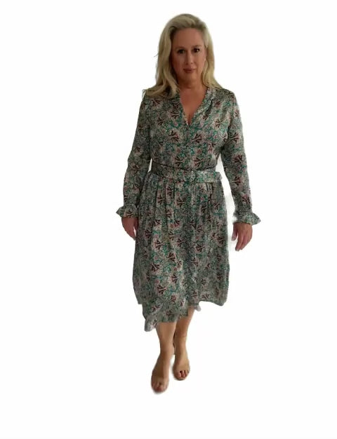 Carlotta Turquoise 'Filigree Fan' Luxe Viscose Satin Shirtdress