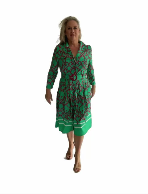 Grazia 'Amalfi Affair' Green/Pink Shirtdress with Belt