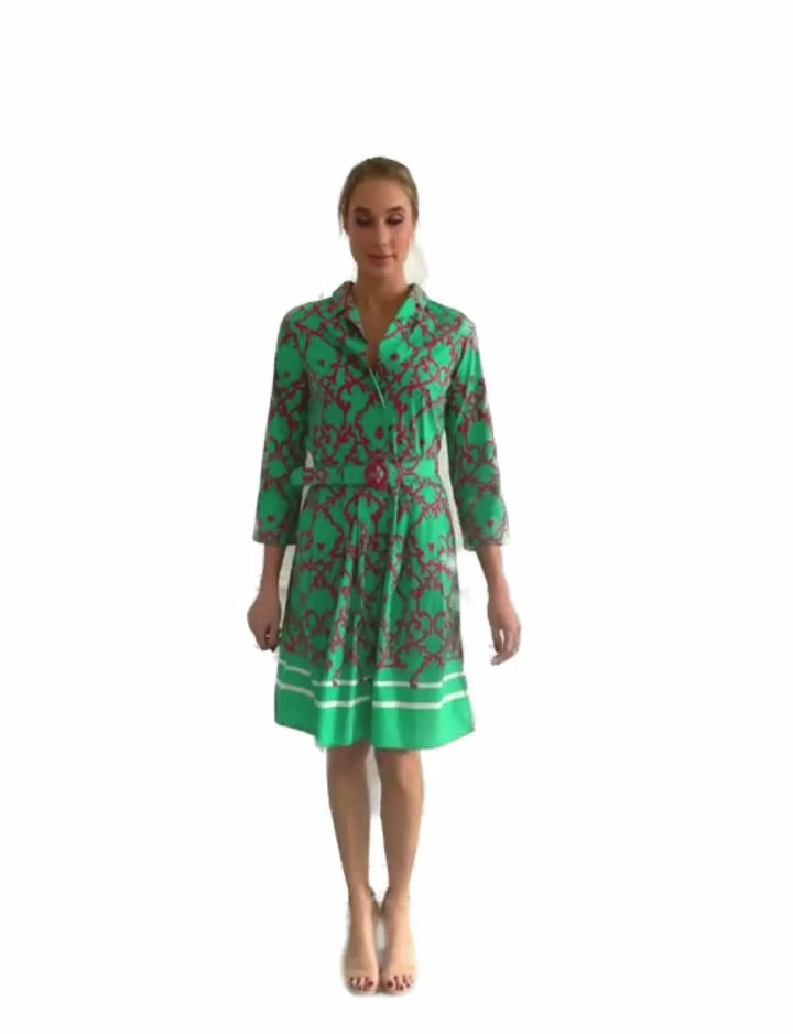 Grazia 'Amalfi Affair' Green/Pink Shirtdress with Belt